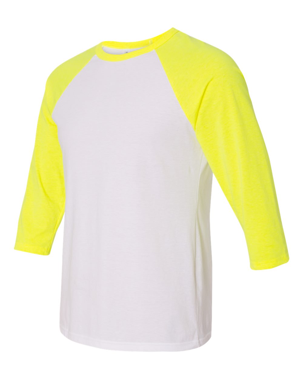 Unisex Three-Quarter Sleeve Baseball Tee - Side - B80106052 - White/ Neon Yellow