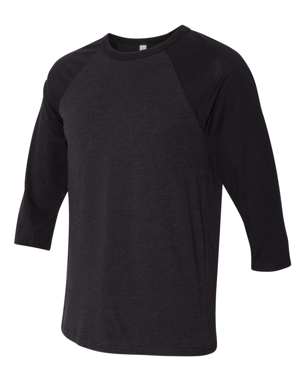 Unisex Three-Quarter Sleeve Baseball Tee - Side - B80106112 - Black Heather/ Black