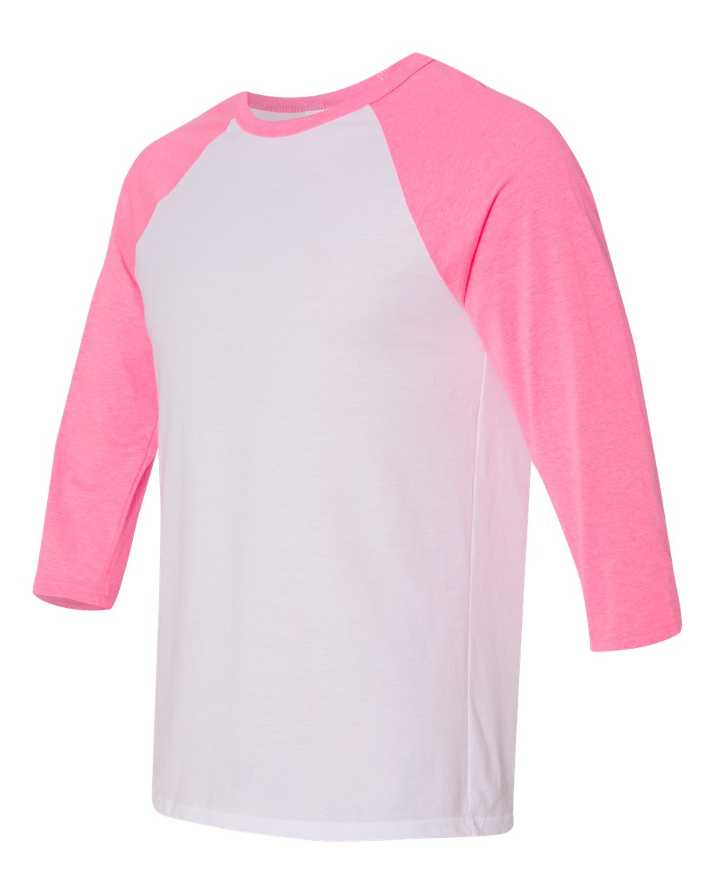 Unisex Three-Quarter Sleeve Baseball Tee - Side - B80106142 - White/ Neon Pink