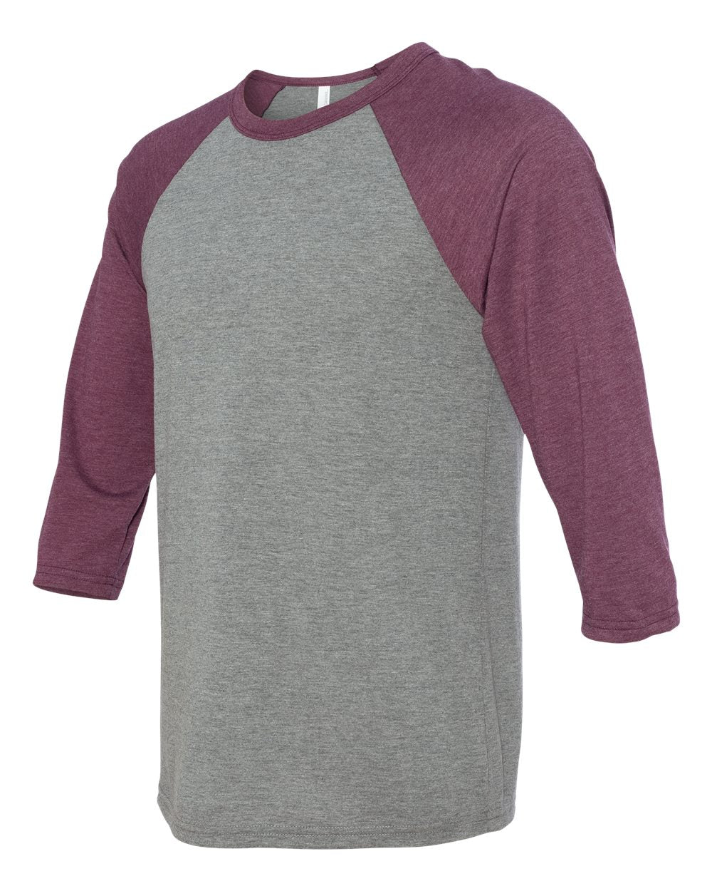Unisex Three-Quarter Sleeve Baseball Tee - Side - B80106532 - Grey/ Maroon Triblend