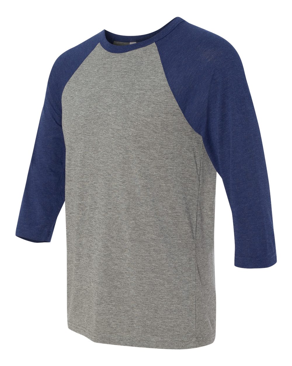 Unisex Three-Quarter Sleeve Baseball Tee - Side - B80106652 - Grey/ Navy Triblend