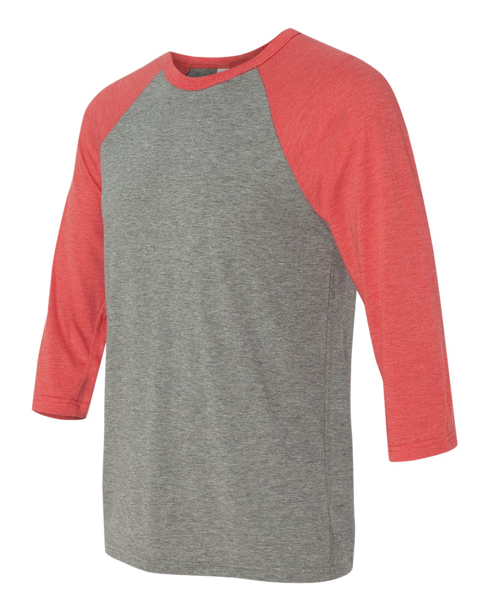 Unisex Three-Quarter Sleeve Baseball Tee - Side - B80106702 - Grey/ Red Triblend