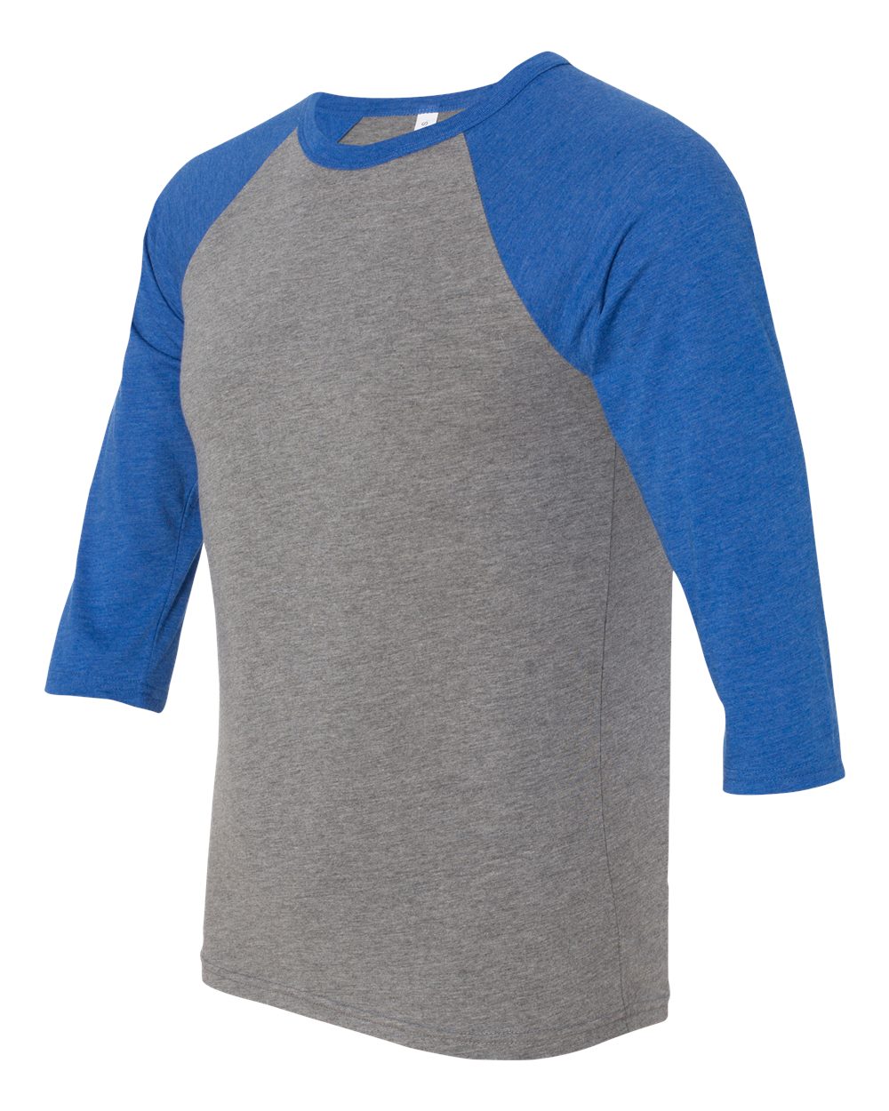 Unisex Three-Quarter Sleeve Baseball Tee - Side - B80106742 - Grey/ True Royal Triblend