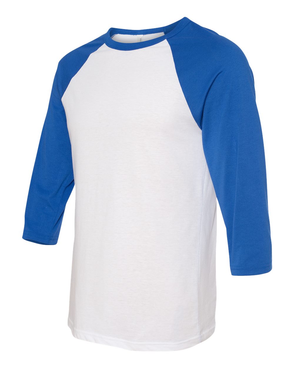 Unisex Three-Quarter Sleeve Baseball Tee - Side - B80106752 - White/ True Royal