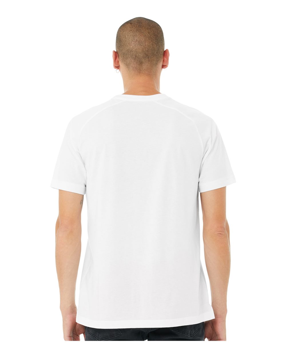 Men's Heather CVC Raglan Tee - OnModelBack - B37106003 - Solid White Blend