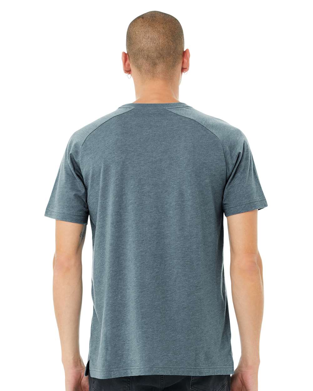 Men's Heather CVC Raglan Tee - OnModelBack - B37106013 - Heather Slate