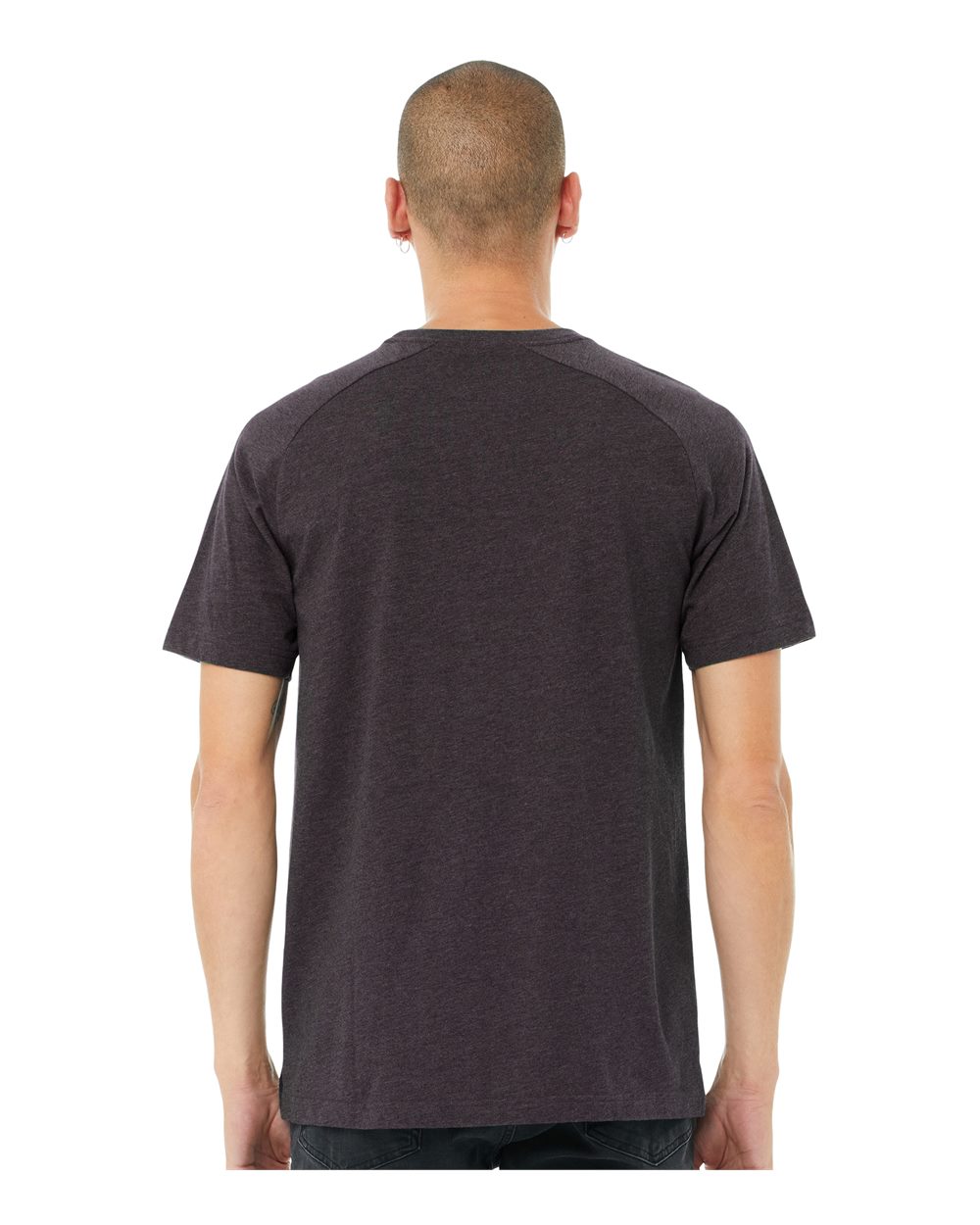 Men's Heather CVC Raglan Tee - OnModelBack - B37106093 - Dark Grey Heather