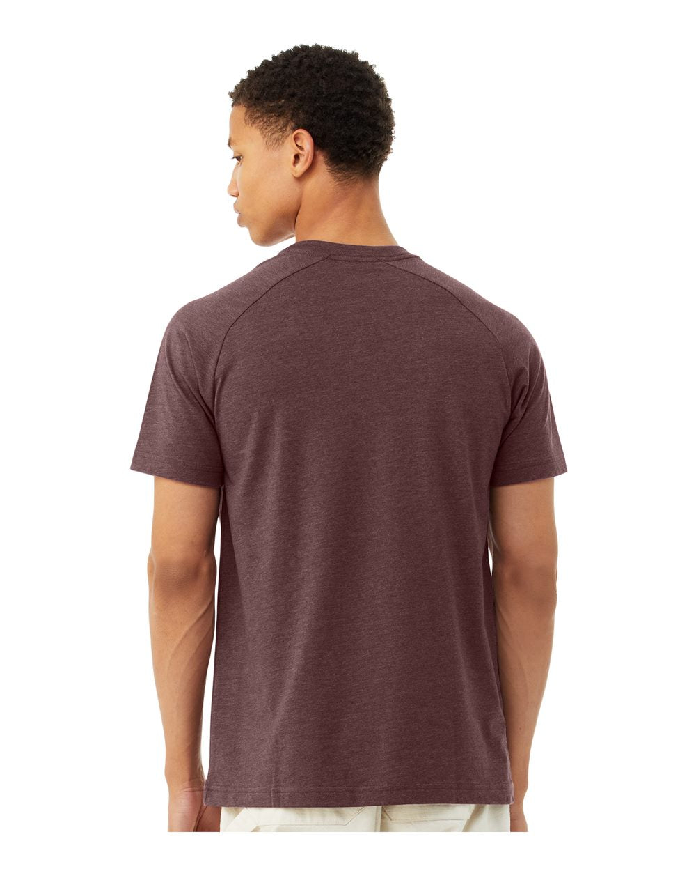 Men's Heather CVC Raglan Tee - OnModelBack - B37106523 - Heather Maroon