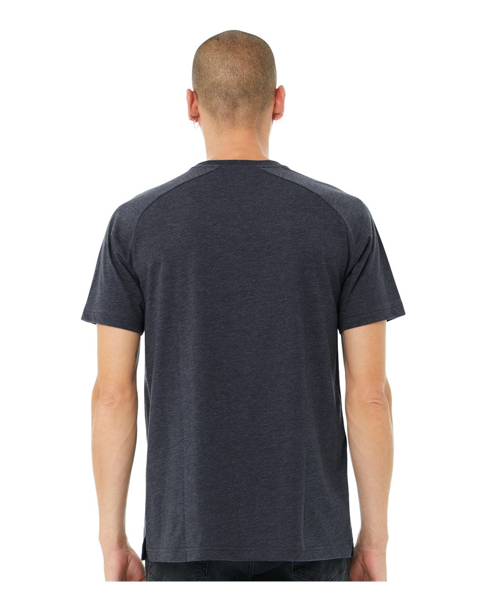 Men's Heather CVC Raglan Tee - OnModelBack - B37106653 - Heather Navy
