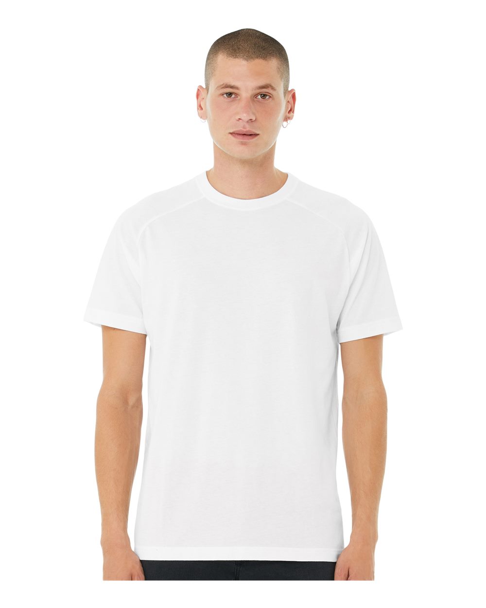 Men's Heather CVC Raglan Tee - OnModelFront - B37106003 - Solid White Blend