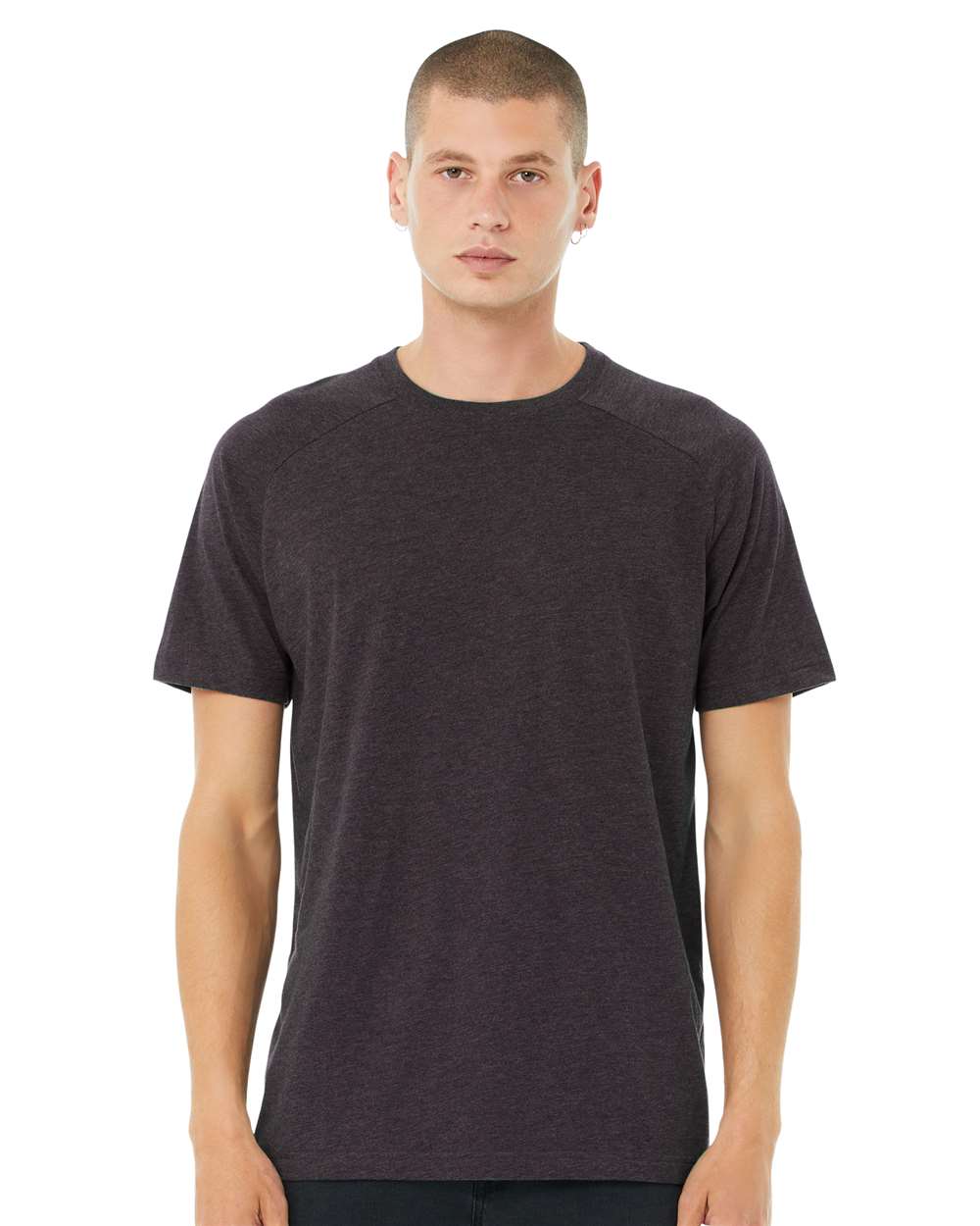 Men's Heather CVC Raglan Tee - OnModelFront - B37106093 - Dark Grey Heather