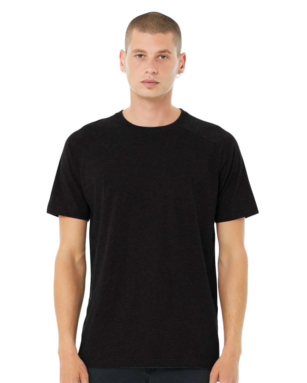 Men's Heather CVC Raglan Tee - OnModelFront - B37106513 - Black Heather