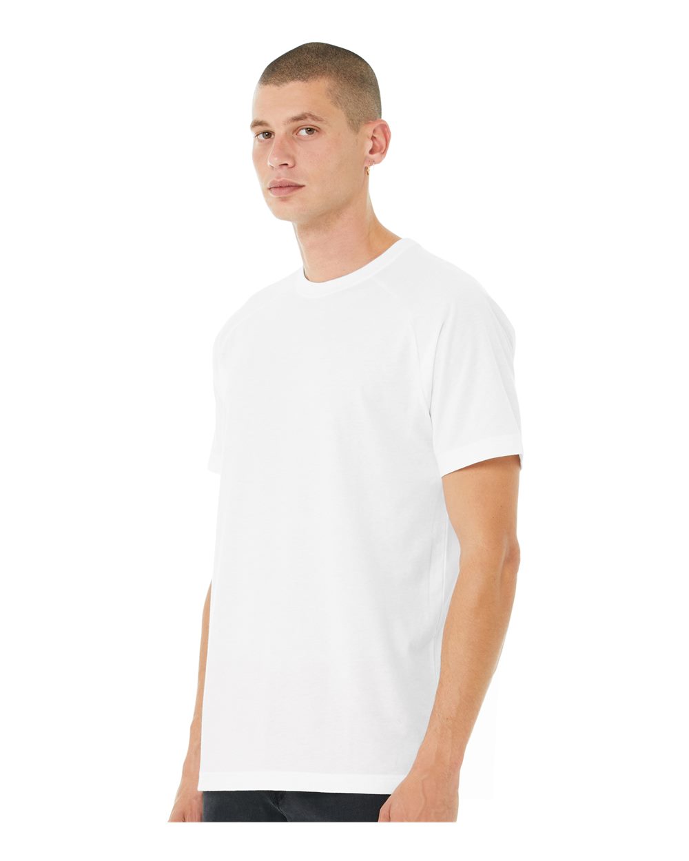 Men's Heather CVC Raglan Tee - OnModelSide - B37106003 - Solid White Blend