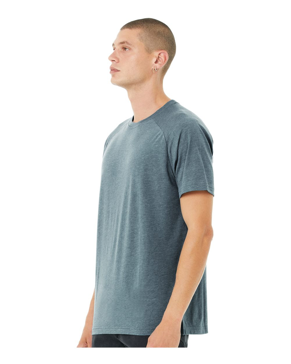 Men's Heather CVC Raglan Tee - OnModelSide - B37106013 - Heather Slate