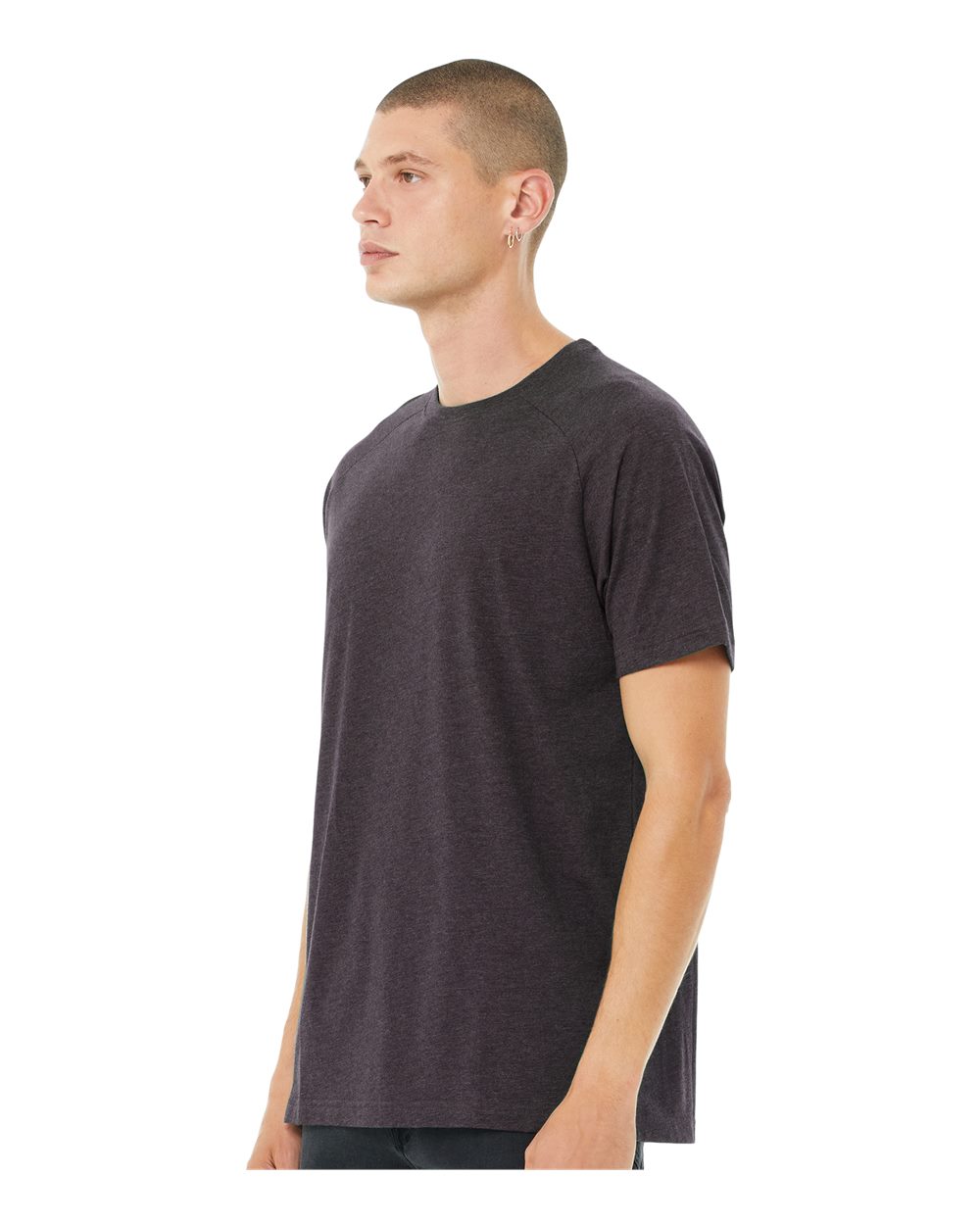 Men's Heather CVC Raglan Tee - OnModelSide - B37106093 - Dark Grey Heather
