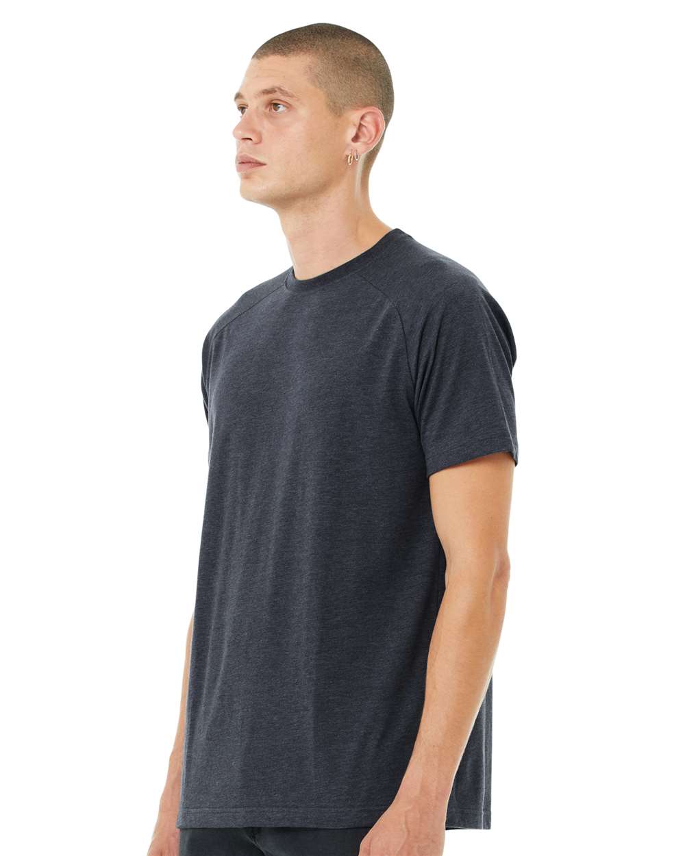 Men's Heather CVC Raglan Tee - OnModelSide - B37106653 - Heather Navy