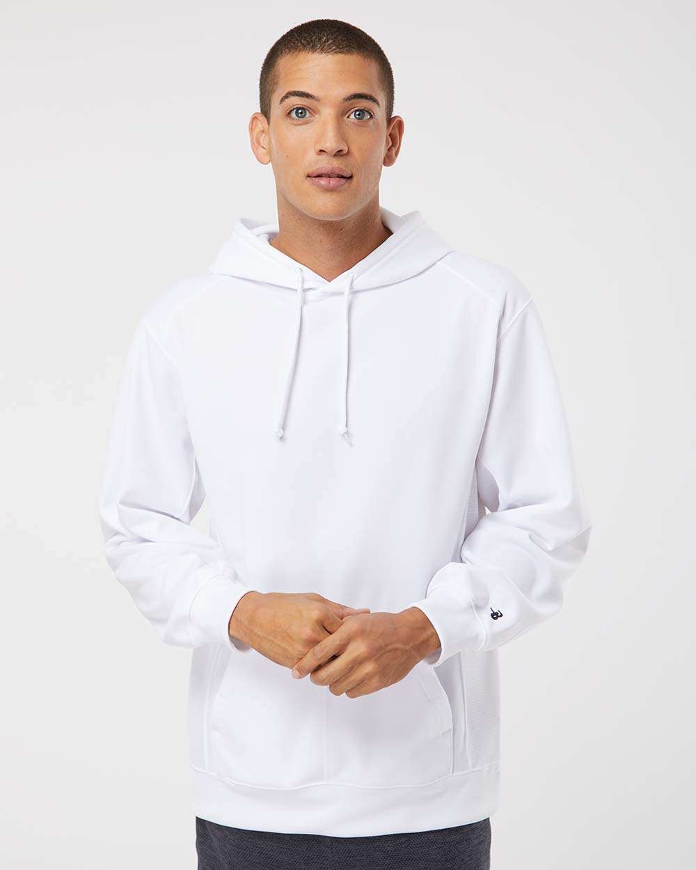 Men's Performance Fleece Hooded Sweatshirt - OnModelFront - B84985002 - White