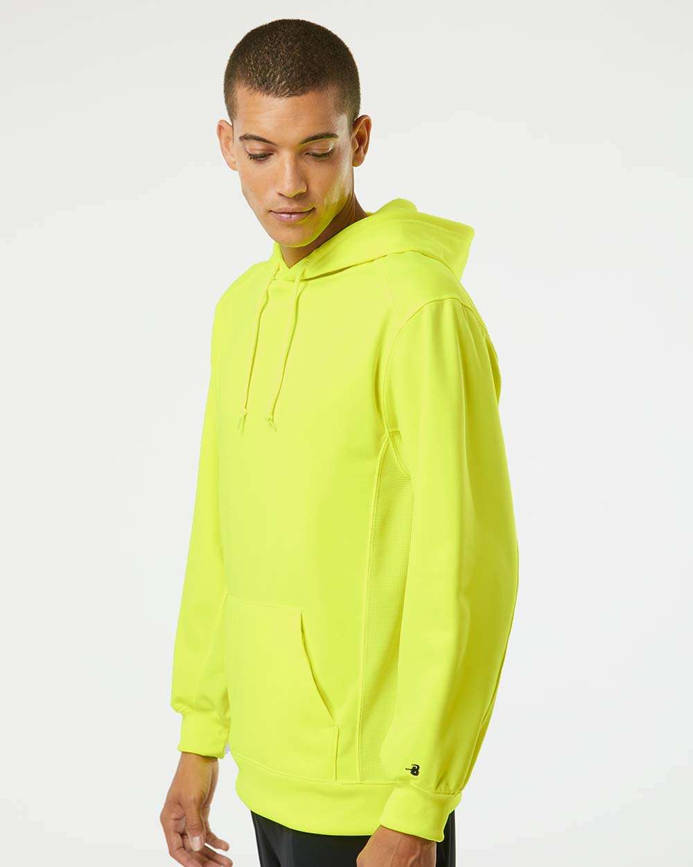 Men's Performance Fleece Hooded Sweatshirt - OnModelSide - B84985172 - Safety Yellow