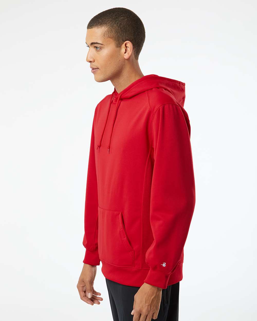 Men's Performance Fleece Hooded Sweatshirt - OnModelSide - B84985702 - Red