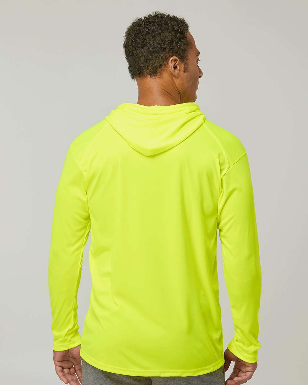 Unisex B-Core Hooded Long Sleeve T-Shirt - OnModelBack - B27885172 - Safety Yellow