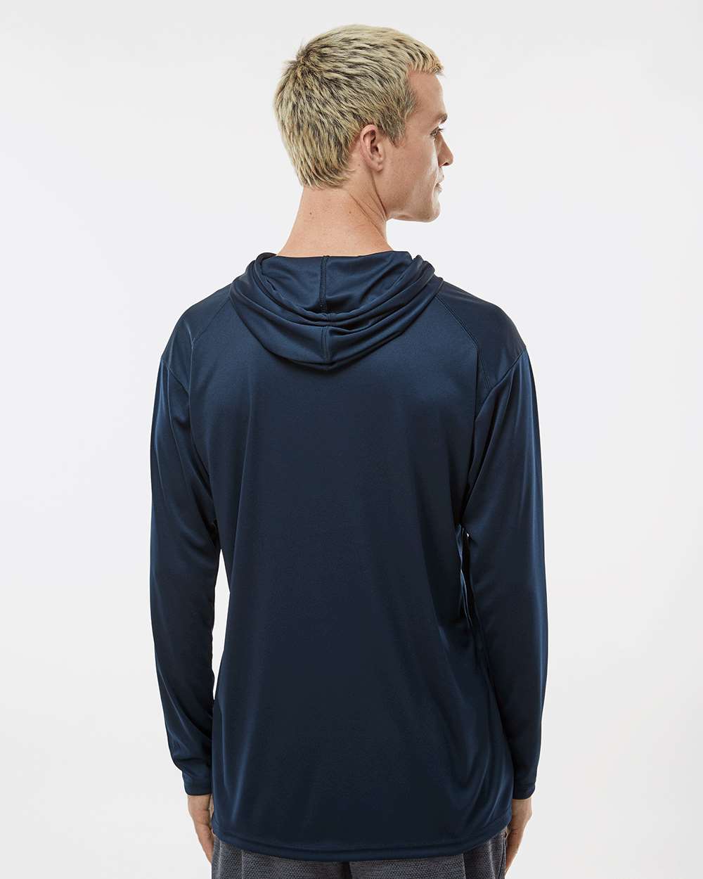 Unisex B-Core Hooded Long Sleeve T-Shirt - OnModelBack - B27885652 - Navy