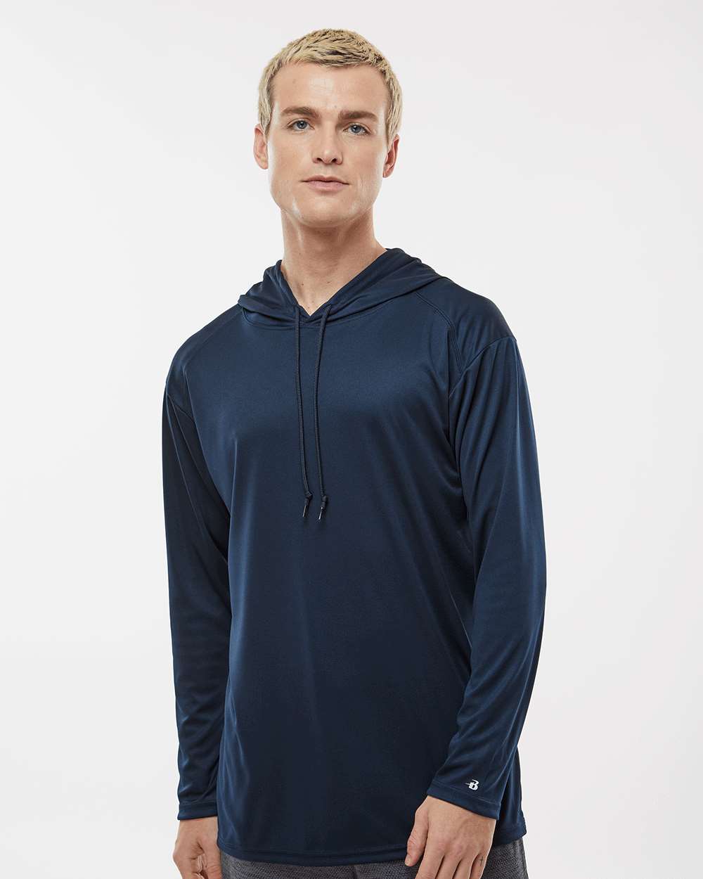 Unisex B-Core Hooded Long Sleeve T-Shirt - OnModelFront - B27885652 - Navy