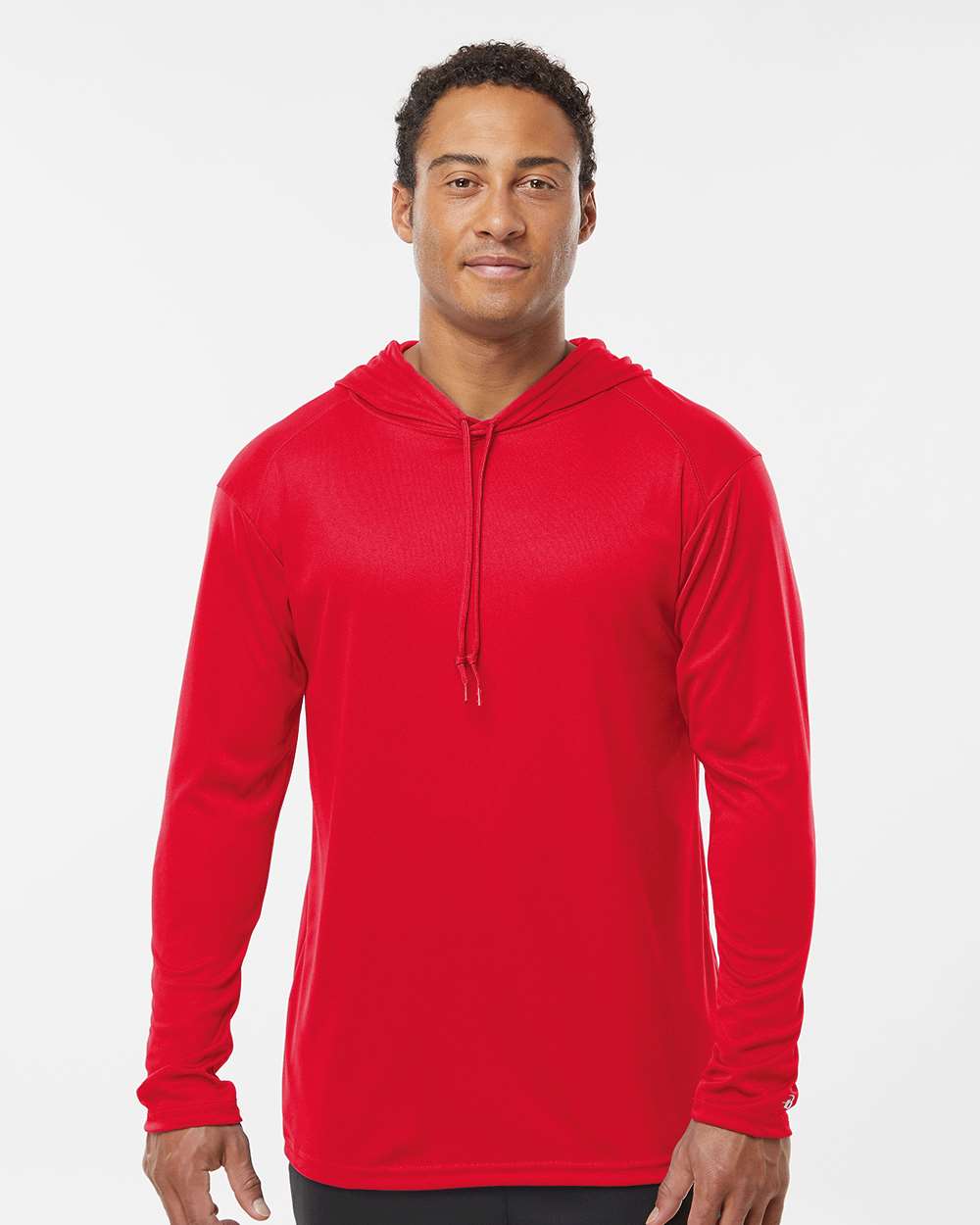 Unisex B-Core Hooded Long Sleeve T-Shirt - OnModelFront - B27885702 - Red