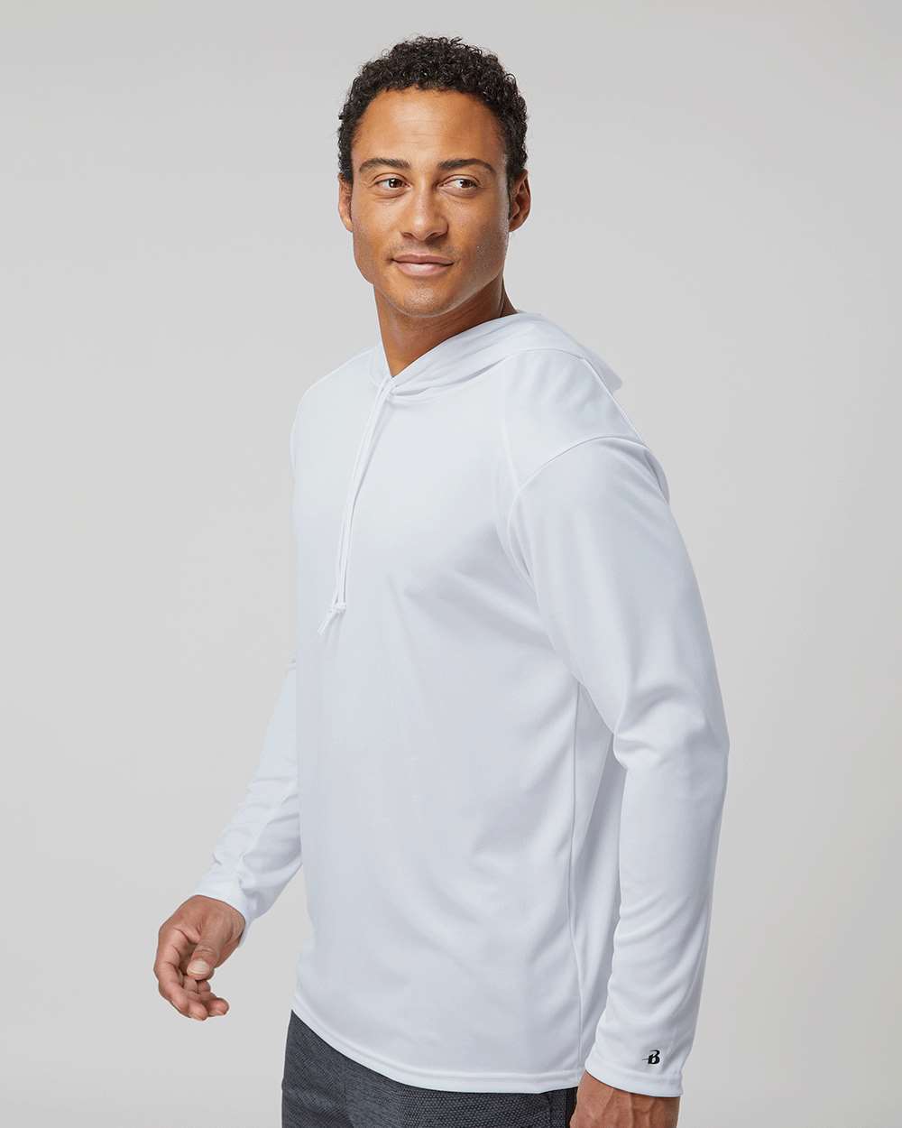 Unisex B-Core Hooded Long Sleeve T-Shirt - OnModelSide - B27885002 - White