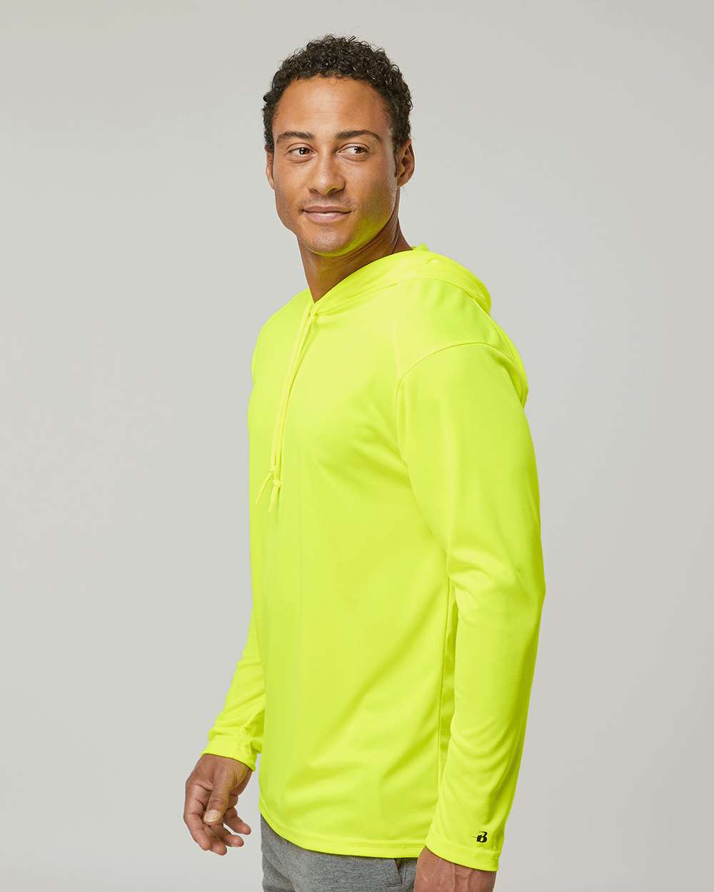 Unisex B-Core Hooded Long Sleeve T-Shirt - OnModelSide - B27885172 - Safety Yellow