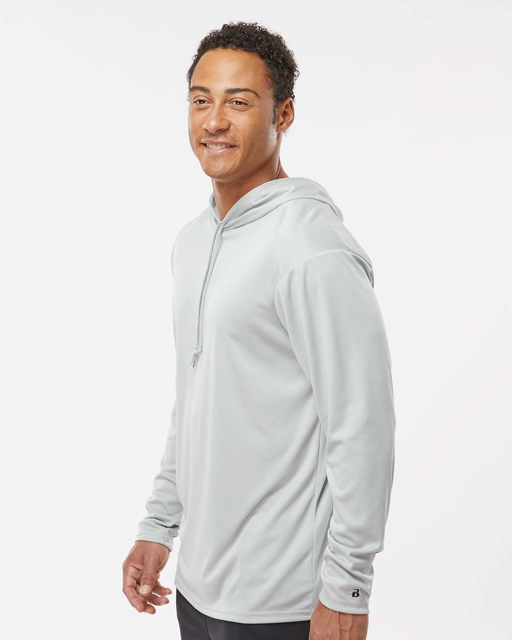 Unisex B-Core Hooded Long Sleeve T-Shirt - OnModelSide - B27885352 - Silver