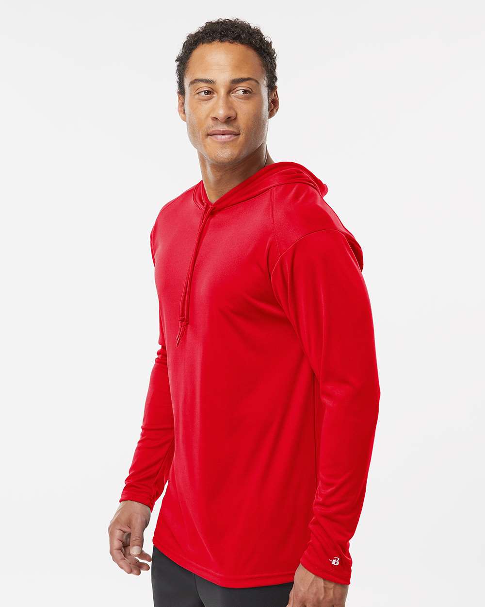 Unisex B-Core Hooded Long Sleeve T-Shirt - OnModelSide - B27885702 - Red