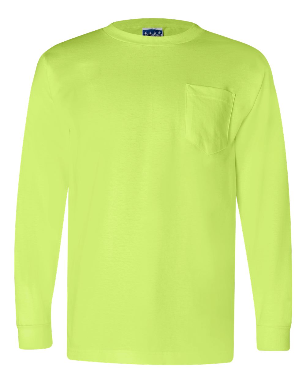 Unisex Union-Made Long Sleeve Pocket T-Shirt - Front - B04979173 - Lime Green