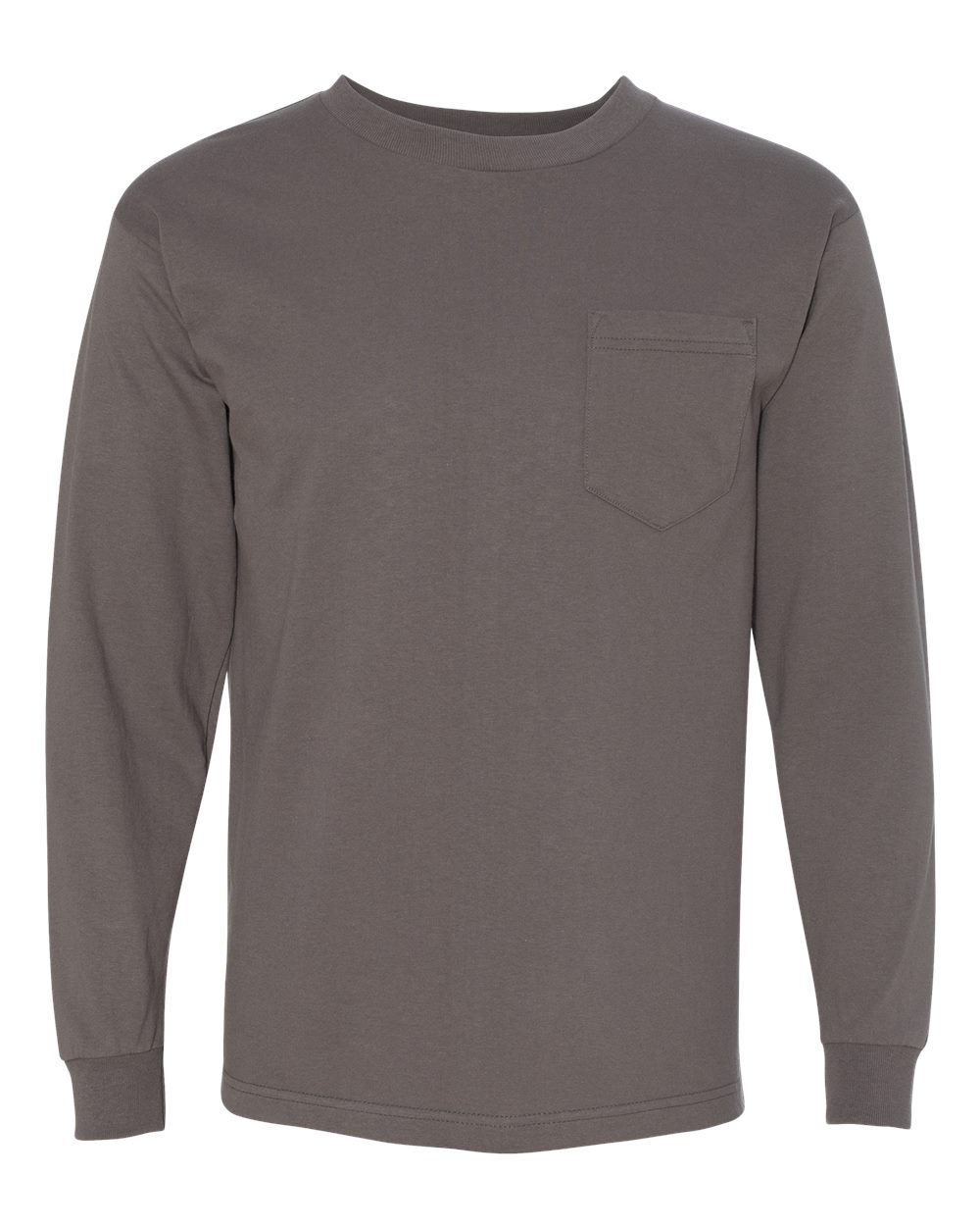 Unisex USA-Made Long Sleeve Pocket T-Shirt - Front - B02179093 - Charcoal