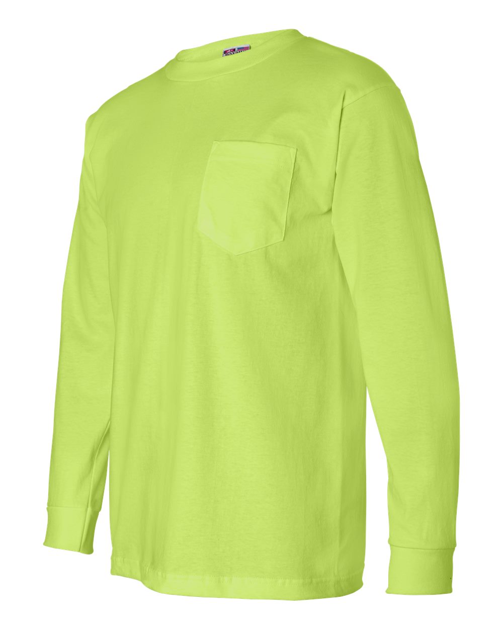 Unisex USA-Made Long Sleeve Pocket T-Shirt - Side - B02179173 - Lime Green