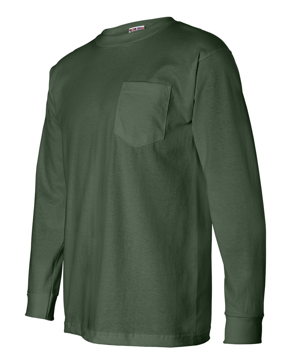 Unisex USA-Made Long Sleeve Pocket T-Shirt - Side - B02179543 - Forest Green