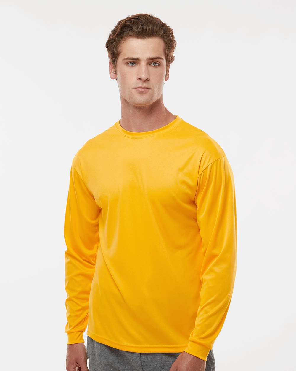 Unisex Performance Long Sleeve T-Shirt - OnModelFront - B85585123 - Gold