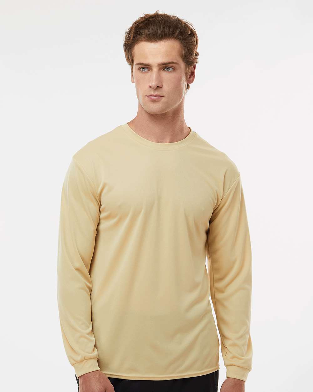 Unisex Performance Long Sleeve T-Shirt - OnModelFront - B85585283 - Vegas Gold