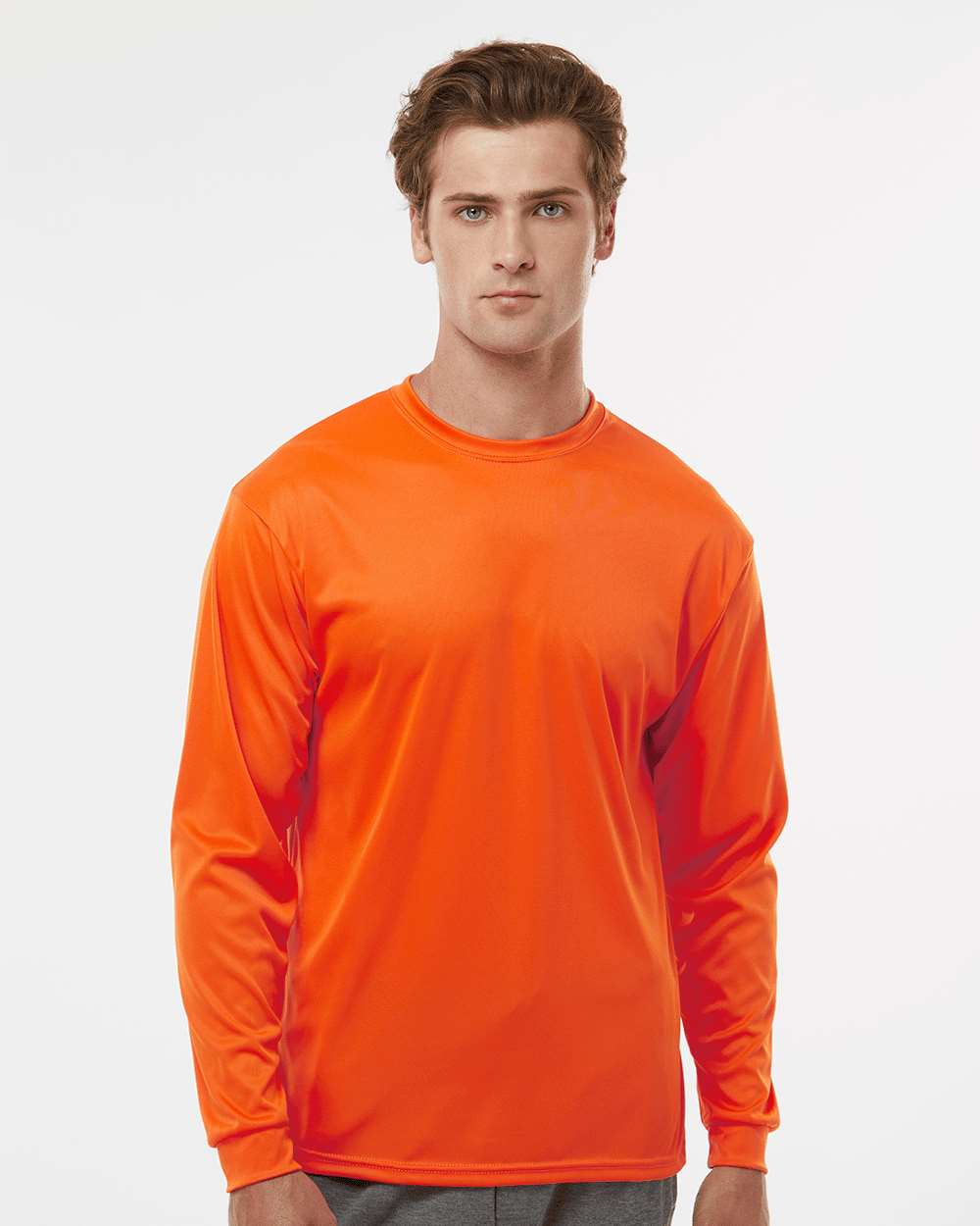 Unisex Performance Long Sleeve T-Shirt - OnModelFront - B85585663 - Burnt Orange