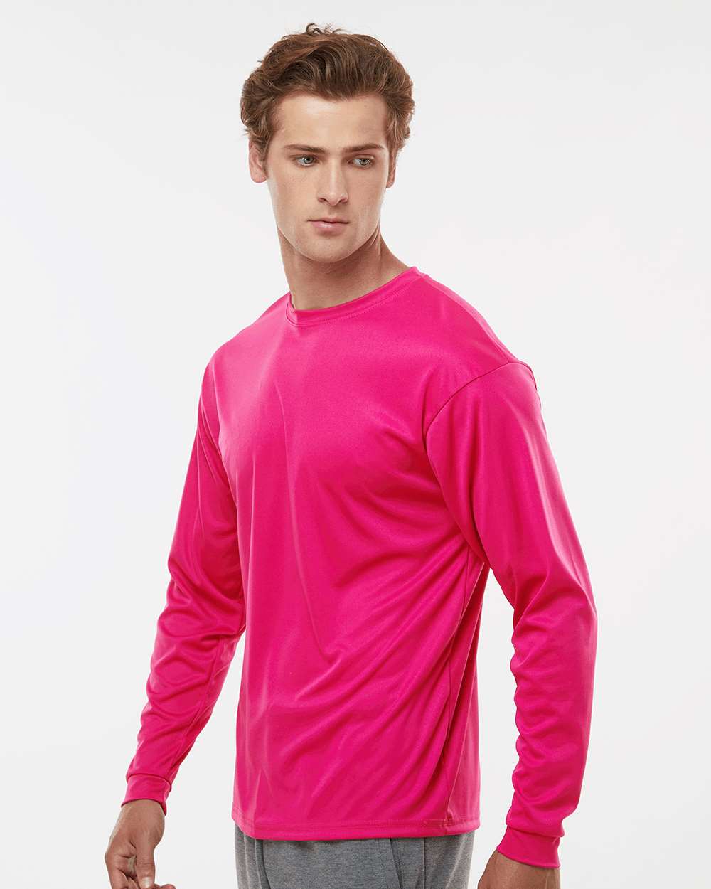 Unisex Performance Long Sleeve T-Shirt - OnModelSide - B85585313 - Hot Pink