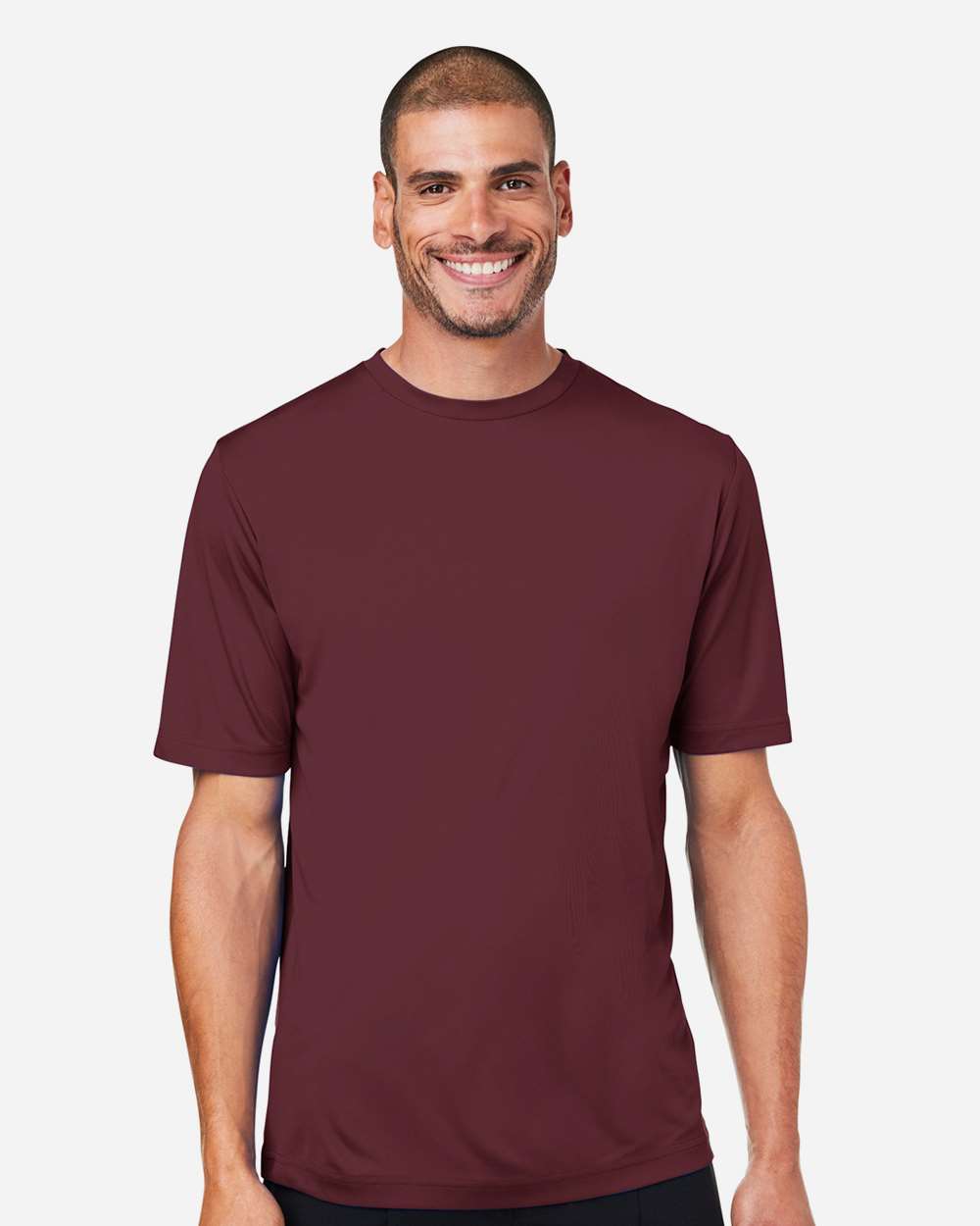 Unisex Capital Performance T-Shirt - OnModelFront - B254A7532 - Burgundy