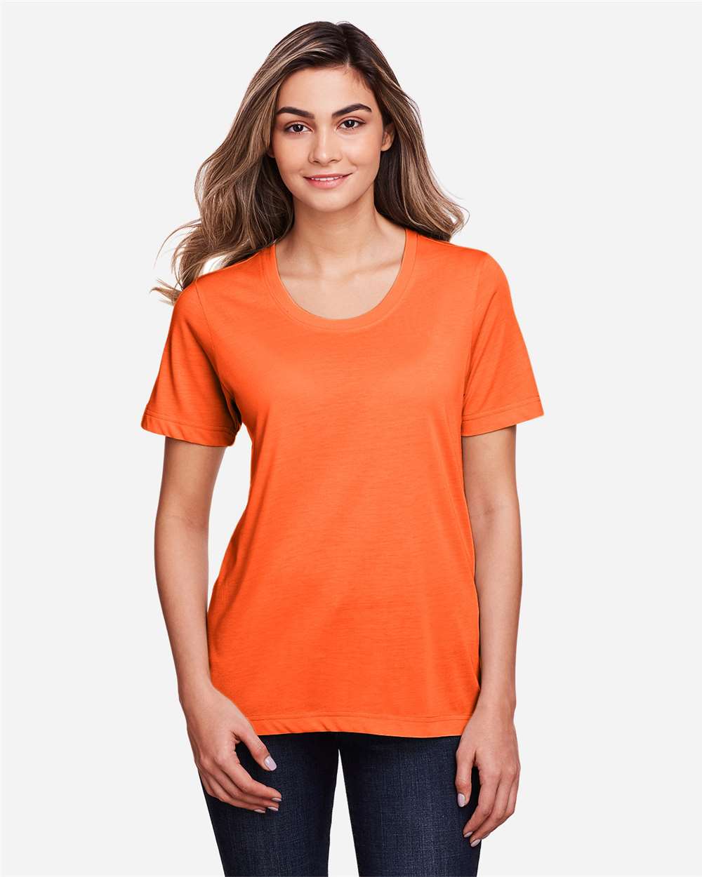 Women's Fusion ChromaSoft™ Performance T-Shirt - OnModelFront - B273A7662 - Campus Orange