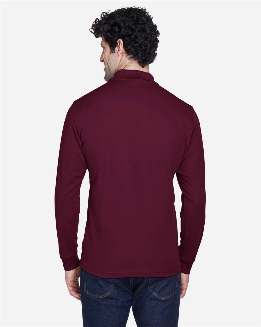 Men's Pinnacle Performance Long Sleeve Piqué Polo - OnModelBack - B237A7533 - Burgundy