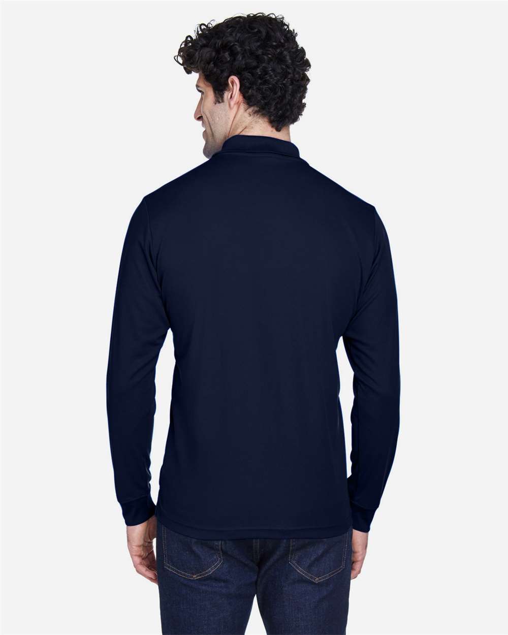 Men's Pinnacle Performance Long Sleeve Piqué Polo - OnModelBack - B237A7653 - Classic Navy