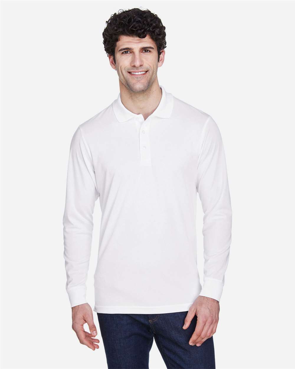 Men's Pinnacle Performance Long Sleeve Piqué Polo - OnModelFront - B237A7003 - White