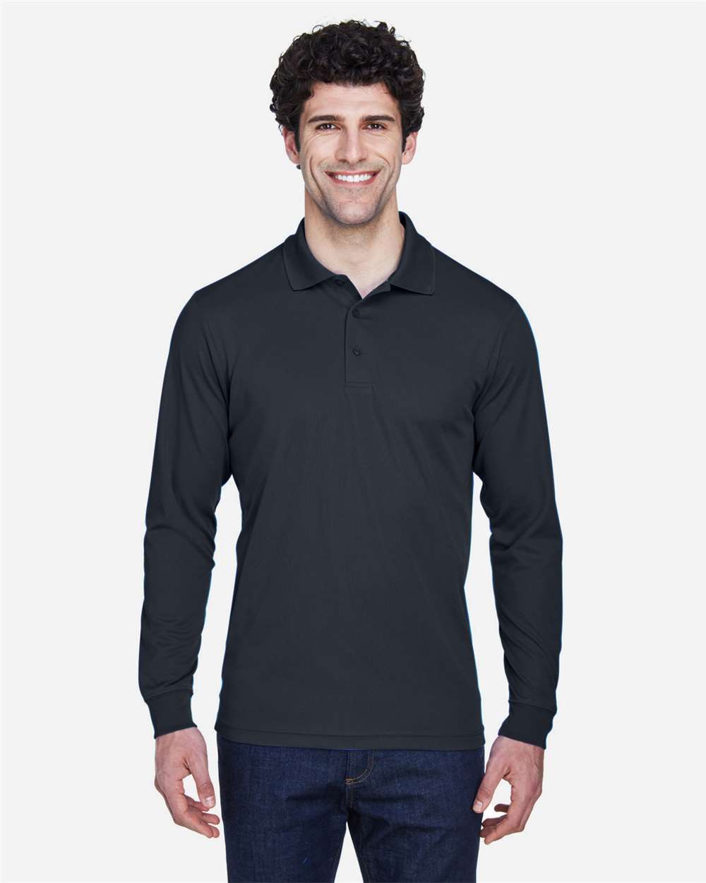 Men's Pinnacle Performance Long Sleeve Piqué Polo - OnModelFront - B237A7583 - Carbon