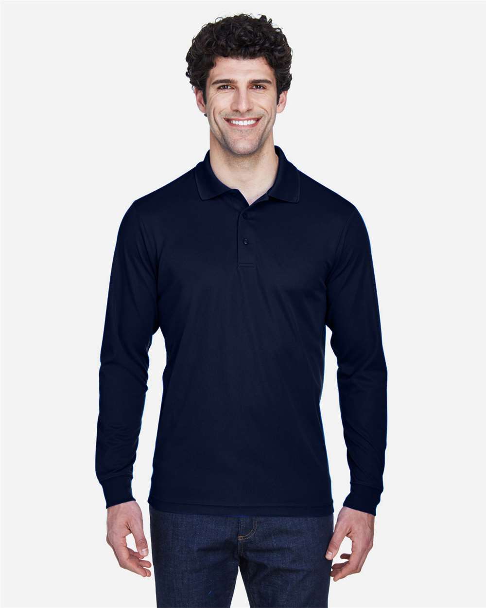 Men's Pinnacle Performance Long Sleeve Piqué Polo - OnModelFront - B237A7653 - Classic Navy