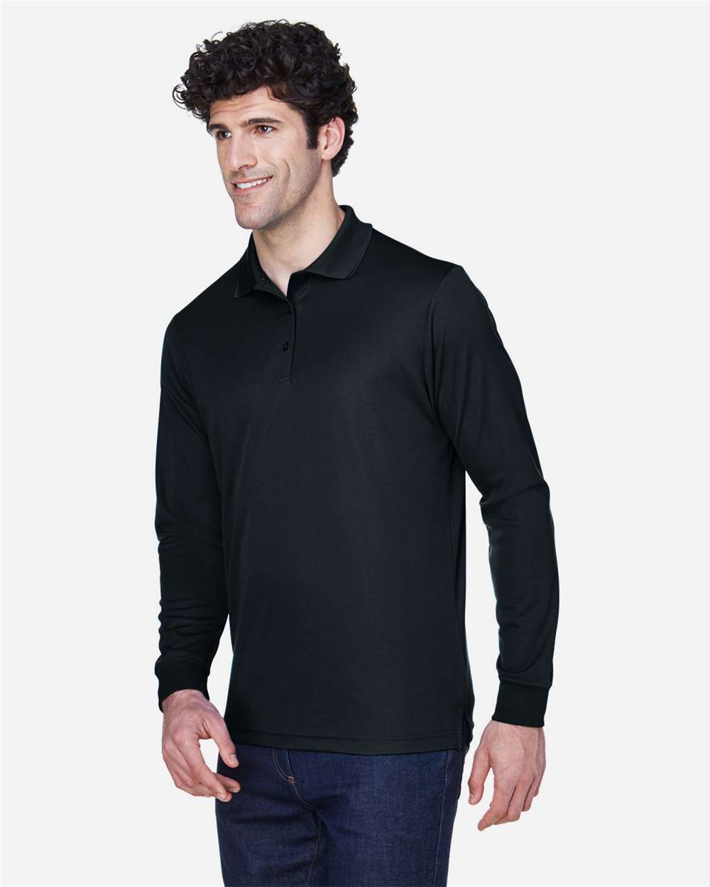 Men's Pinnacle Performance Long Sleeve Piqué Polo - OnModelSide - B237A7503 - Black