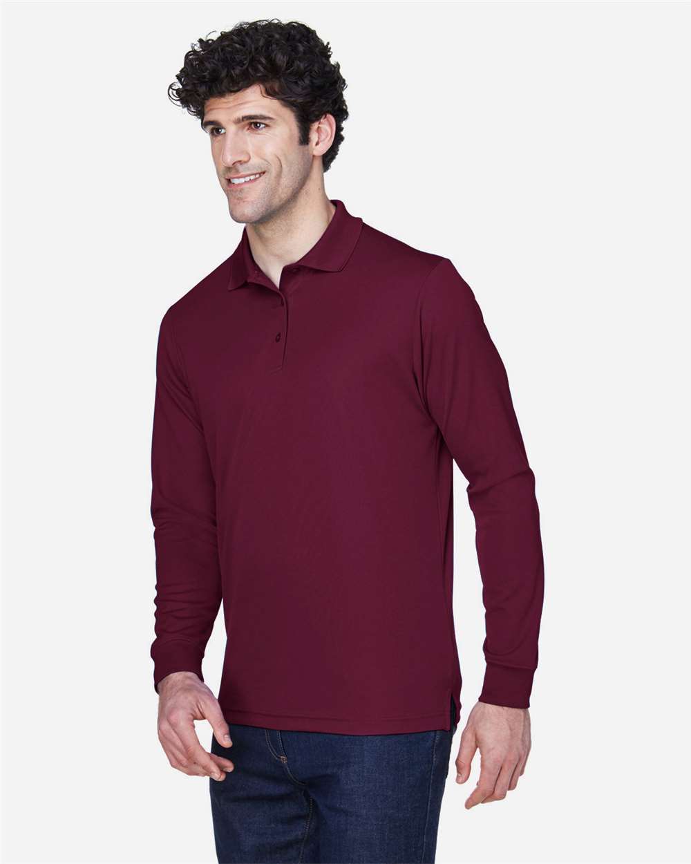 Men's Pinnacle Performance Long Sleeve Piqué Polo - OnModelSide - B237A7533 - Burgundy