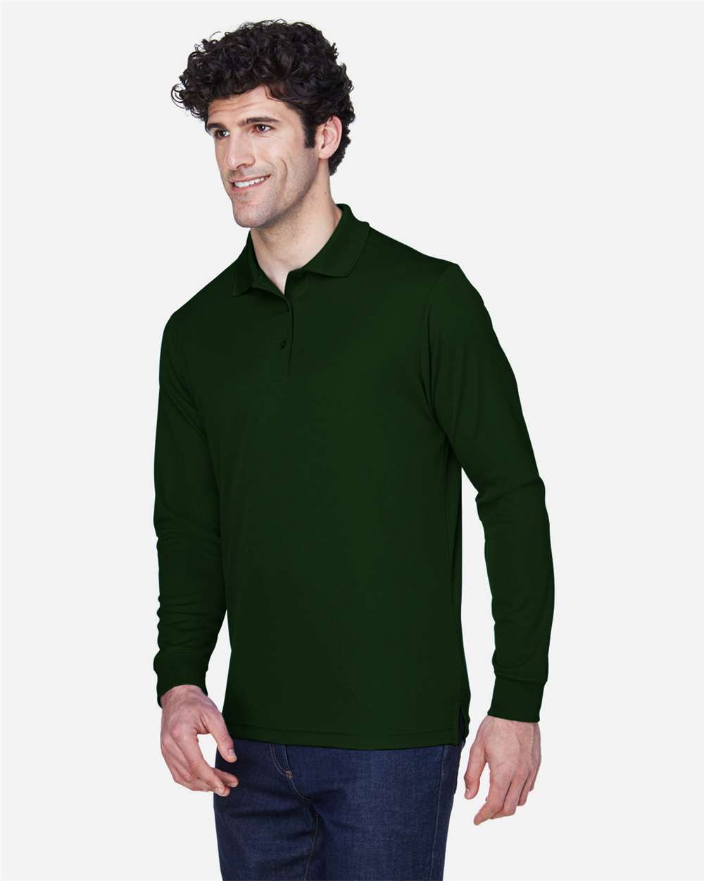 Men's Pinnacle Performance Long Sleeve Piqué Polo - OnModelSide - B237A7543 - Forest