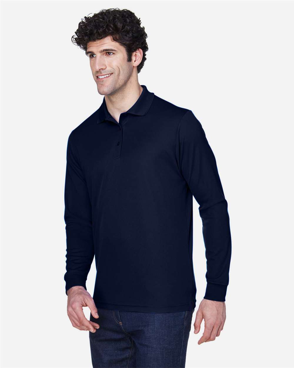Men's Pinnacle Performance Long Sleeve Piqué Polo - OnModelSide - B237A7653 - Classic Navy